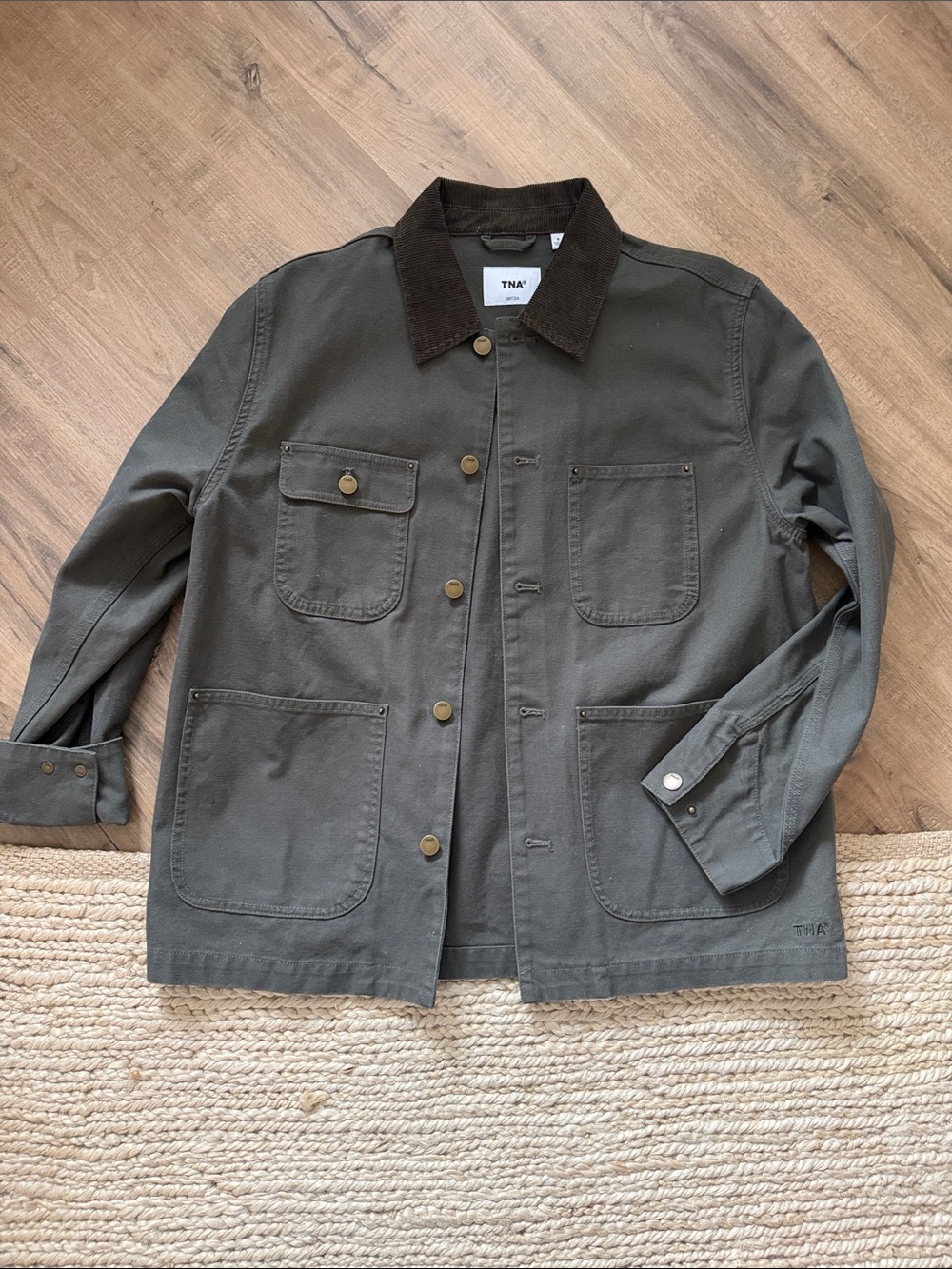 TNA Dark Olive Green Field Jacket with Dark Brown Corduroy Collar